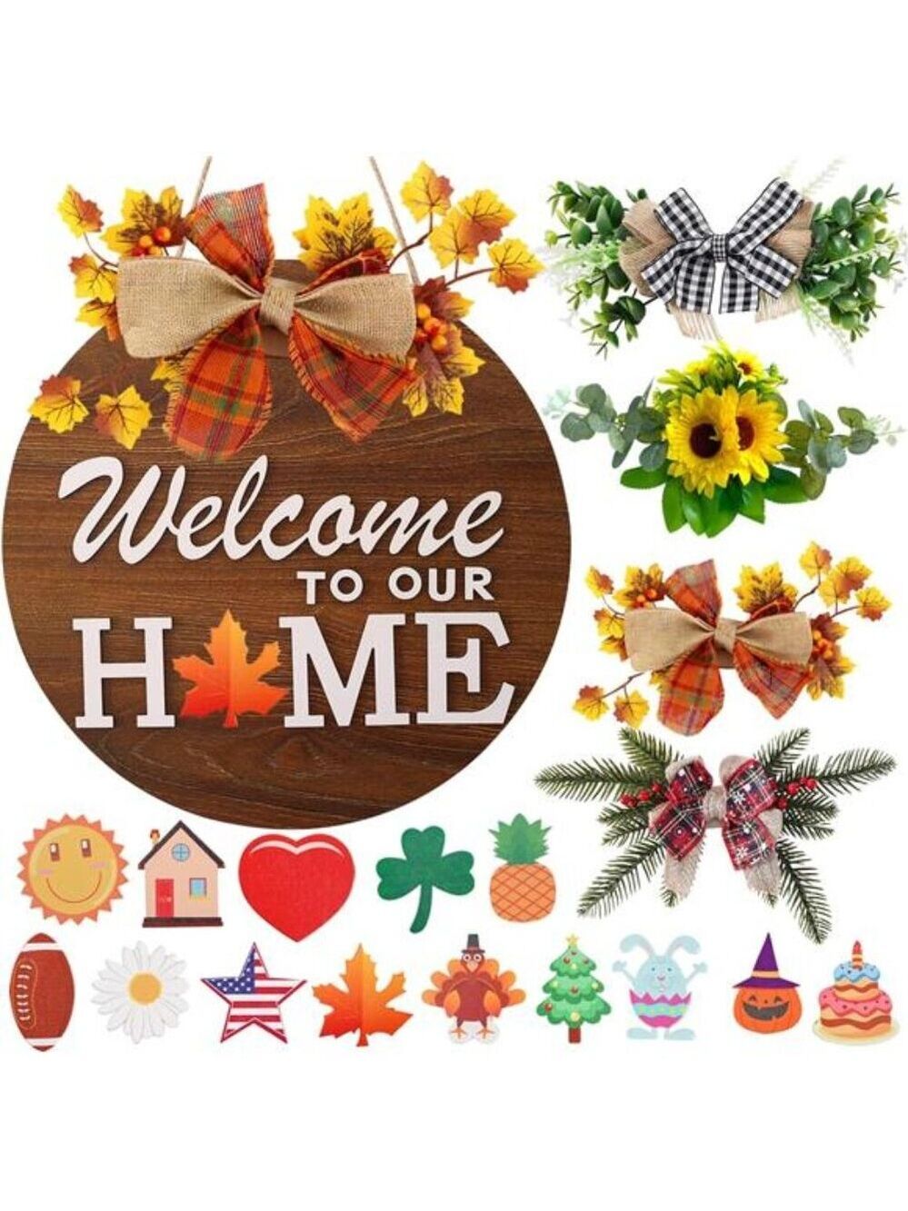 Interchangeable Welcome Sign Front Door Seasonal Wreath Farmhouse Home Decor